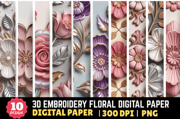 Explore 3D Embroidery Floral Digital Paper