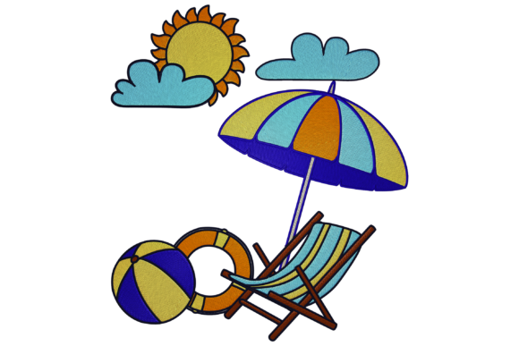 Summer Vacation: A Vibrant Beach Embroidery Design